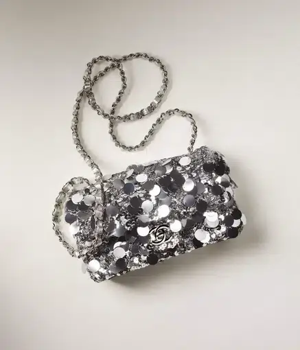 Chanel Mini Flap Bag Silver Sequins