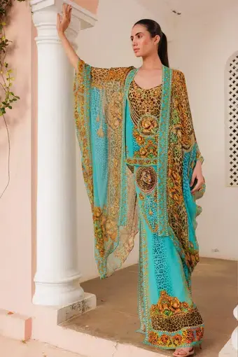 Czarina Aqua Leopardess Medium Cape Turquoise & Leopard Print One Size