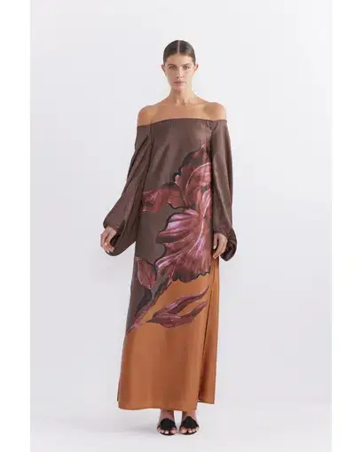 Pasduchas Moon Flower Sleeve Midi Dress Fudge Size AU 10