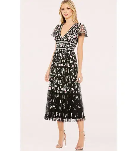 Sascha Drake Camille Embroidered Midi Dress In Black Size 16