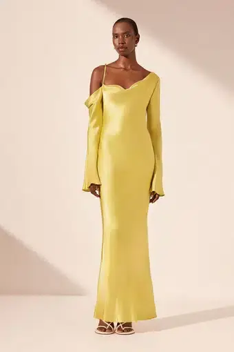 Shona Joy Sofia Asymmetrical Long Sleeve Maxi Dress Yellow Size 8