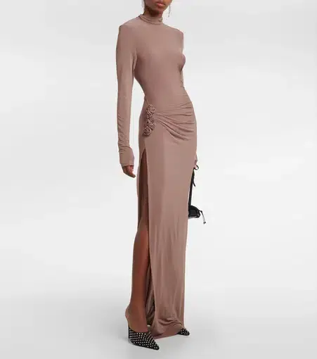 Magda Butrym Floral Applique Jersey Maxi Dress Nude Size 38/ AU 8