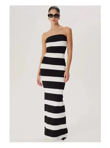 Ronny Kobo Lehua Knit Dress Black and White Stripe Size 6