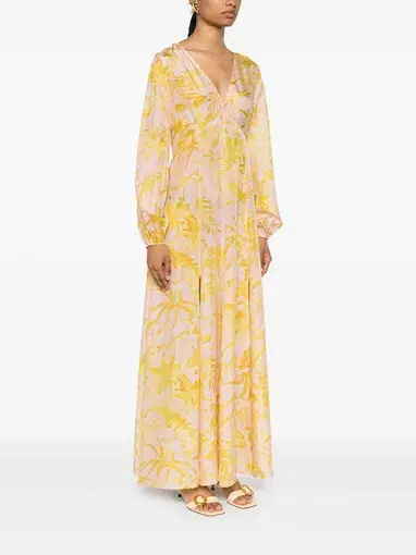 Zimmermann Golden Long Sleeve Maxi Dress Pink/Gold Floral Size 2 / AU 12