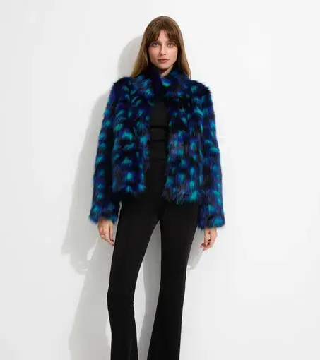 Unreal Fur Firefly Jacket Blue Leopard Size L/Au 12