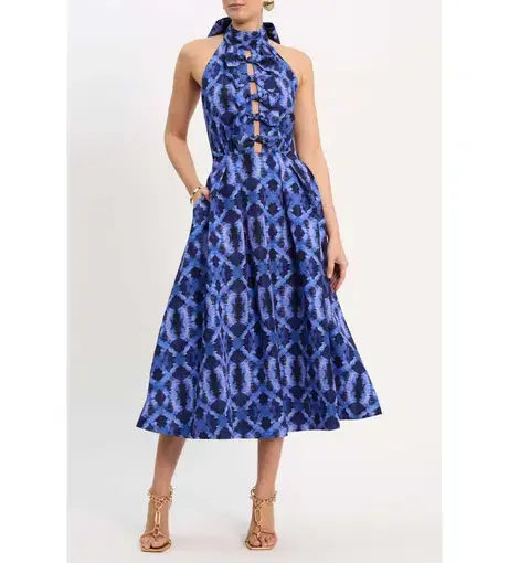 Rebecca Vallance Shiloh Haltet Midi Dress Blue Size 10