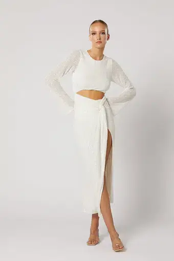 Winona Reyna Knot Midi Dress Sparkle White Size 12
