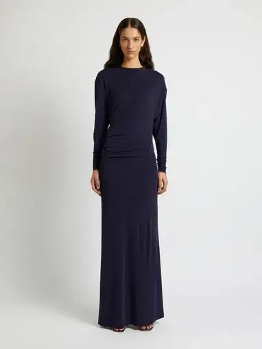 Christopher Esber Side Cowl Long Sleeve Dress Navy Size 8