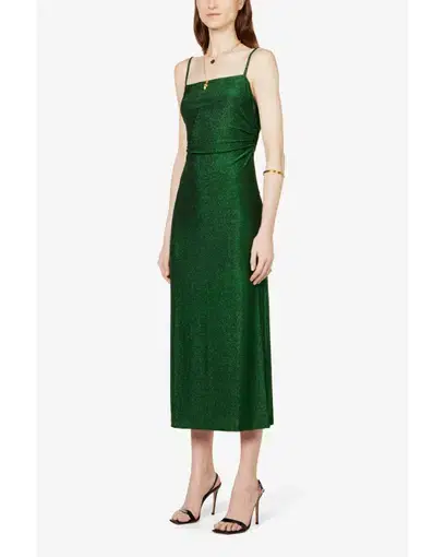 Reformation Breslin Midi Dress Green Shimmer Size M / AU 10 