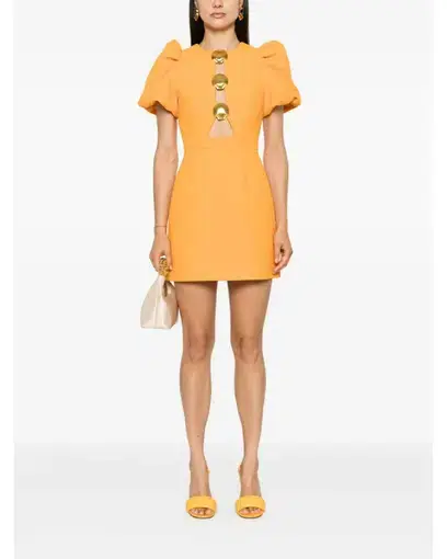 Rebecca Vallance Sirene Puff Sleeve Mini Dress Orange Size AU 12