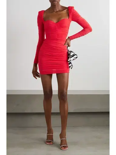 Alex Perry Hollis Ruched Stretch Jersey Mini Dress Red Size AU 8