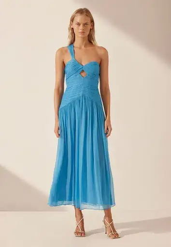 Shona Joy Margot One Shoulder Midi Dress in Aqua Size 8