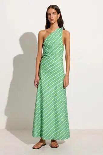 Faithfull the Brand Laureles Maxi Dress Akaia Stripe Green Size M / AU 10