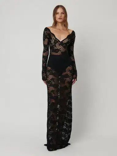 Effie Kats Milano Lace Gown Black Size XS / AU 6