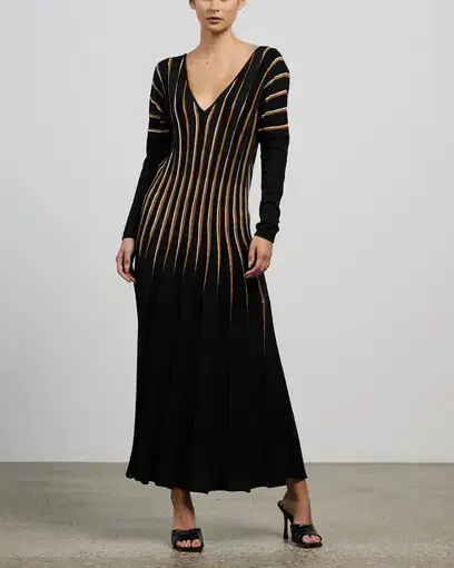 Ginger & Smart New Perspective Merino Wool Blend Midi Knit Dress Black Size XS / AU 6