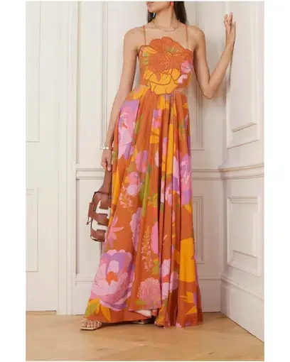 Farm Rio Embroidered Flower Top Maxi Dress Print Size XS / AU 8