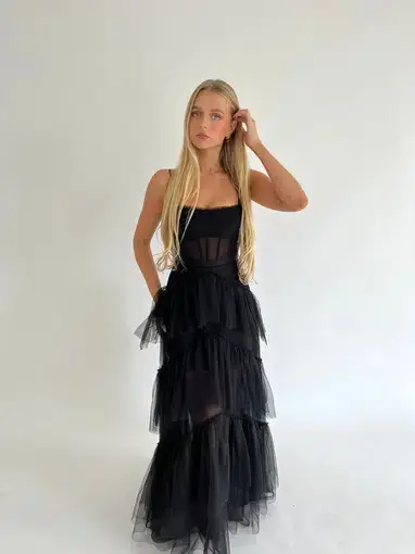 BCBGMAXAZRIA Corset Tulle Gown Black Size 0 / AU 6