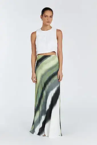 Dissh Athena Slip Maxi Skirt Green Multi Size 14