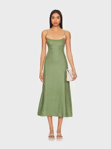 Faithfull the Brand Regina Midi Dress Sage Size 8 