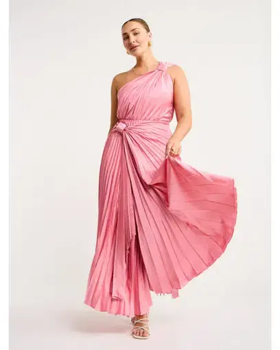 Acler Illoura Pleated Midi Dress In Tulip Pink Size AU 16