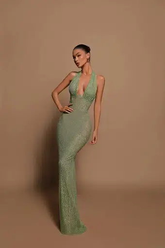 Fjolla Nila Zinnia Beaded Halter Maxi Dress Green Size 6