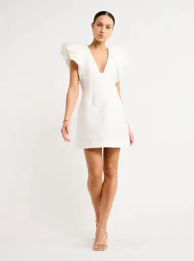 Acler Denare Ruffle Mini Dress Ivory Size 12