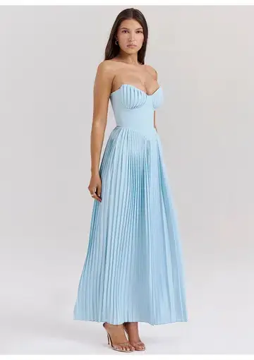 House of CB Marcella Pleated Maxi Dress Ocean Blue Size S / AU 8 Regular Cup