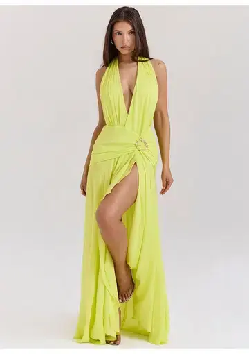 House of CB Olessia Backless Halter Maxi Dress Acid Lime Size S / AU 8
