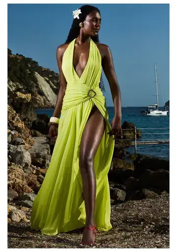 House of CB Olessia Backless Halter Maxi Dress Acid Lime Size M / AU 10