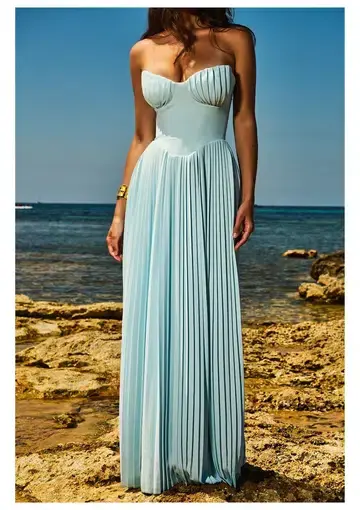 House of CB Marcella Pleated Maxi Dress Ocean Blue Size 8
