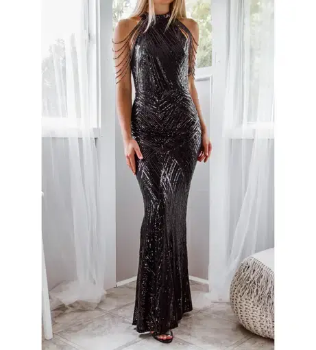 The Stunner Boutique Nicoletta Sequin Gown Black Size AU 8