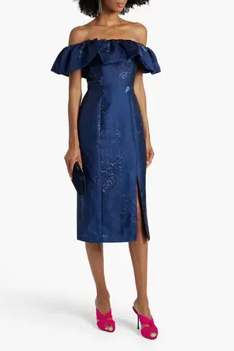 ML Monique Lhuillier Off Shoulder Dress Royal Blue Size 14
