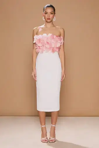 Sonya Moda Forl Petalo Midi Dress Rosa/White Peluche Size 10