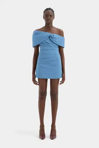 Sir the Label Jones Off Shoulder Mini Dress Washed Blue Size 0 / AU 6