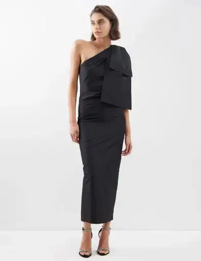 Bernadette Taffeta Josselin Bow One-shoulder Maxi Dress Black Size 14