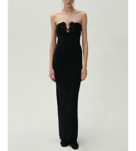 Magda Butrym Strapless Flower Appliqué Maxi Dress Black Size 6