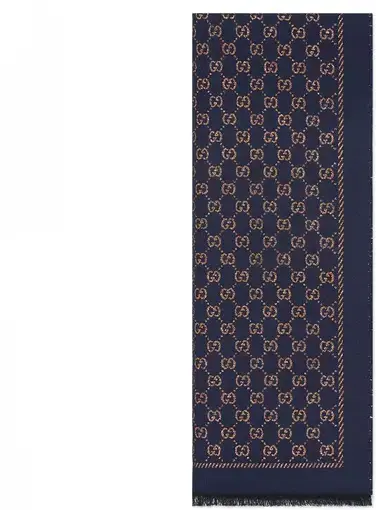 Gucci Metallic GG Wool Scarf Navy Bronze