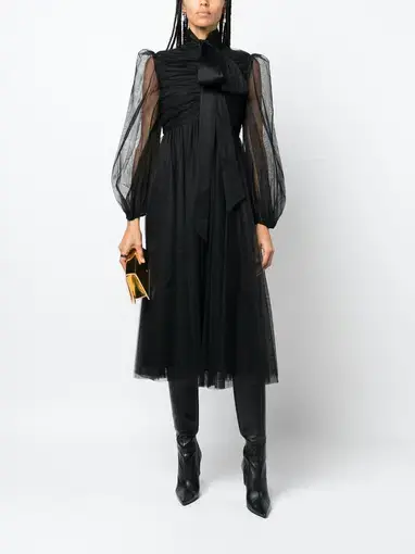 Zimmermann Bow Tulle Midi Dress Black Size 3 / AU 14