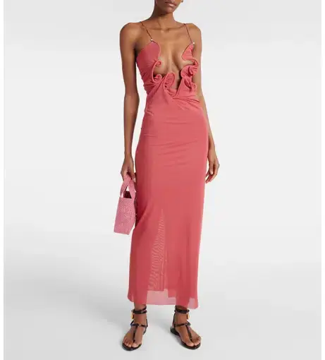 Christopher Esber Molded Venus Cutout Mesh Maxi Dress in Cayenne/Rose Size AU 6
