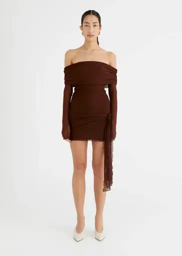 Benni Yasmin Off Shoulder Mini Dress in Cacao Size XS / AU 6