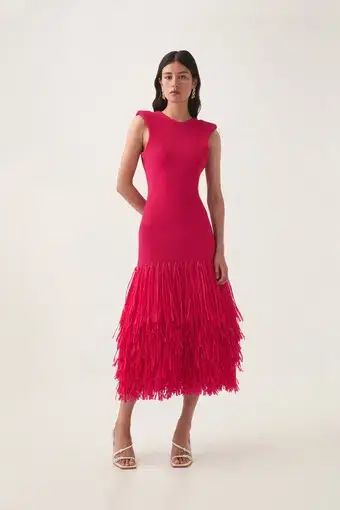 Aje Rushes Raffia Knit Midi Dress Deep Fuschia Size XS/Au 6