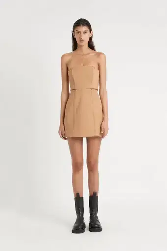 Sir The Label Andre Strapless Mini Dress Camel Size 8