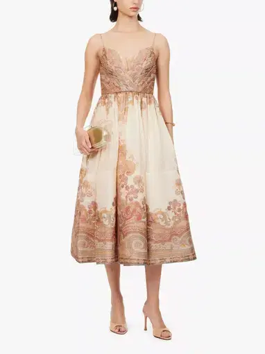 Zimmermann Illustration Draped Midi Dress Cream Paisley Size 2 / AU 12