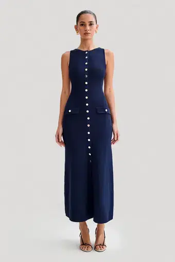 Meshki Sawyer Sleeveless Buttoned Maxi Dress Navy Size 10