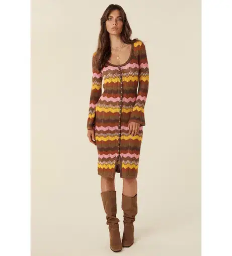 Spell Ziggy Crochet Midi Dress Multi Size XS/Au 8 