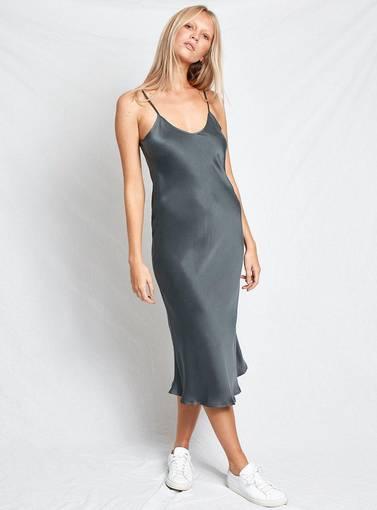 Silk Laundry Slip Dress - Smoke Grey Size 6