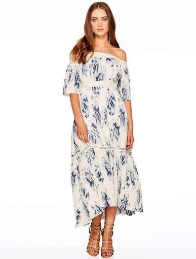 Talulah off the shoulder blue and white floral dress 12