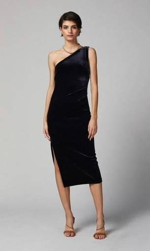 Bec and Bridge Oliviane Velvet Asymmetrical Midi Black Size 10