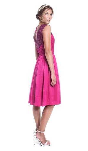 Catherine Deane Pink Valley embroidered tulle-trimmed plissé-silk dress size 8