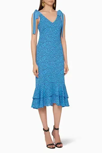 Whistles Lunar Spot Tie Shoulder Dress Blue Size 8